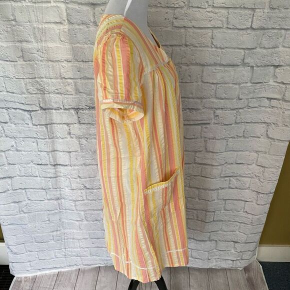 Basic editions women L cotton blend snap closure stripe textured robe - Picture 3 of 12